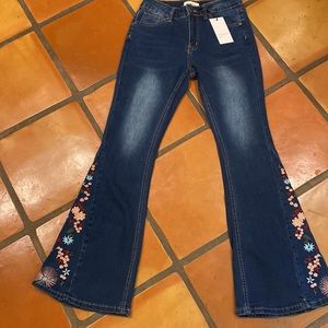High Waisted Embroidered Flare Jeans